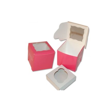 Pink Cupcake Box with Window - 4in X 4in X 4in - 100/cs