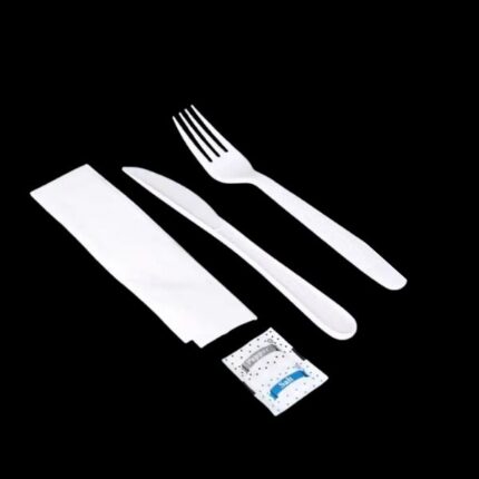 5 Pcs Cornstarch Cutlery Kit (Napkin, Fork 6", Knife 6", Salt and Pepper)