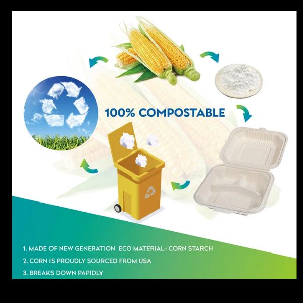 Manufacturer Biodegradable Cornstarch Food Container Disposable Takeout Take out Clamsell Box Packaging Tableware