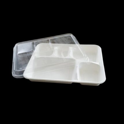 5 Compt Plastic Containers With Clear Lids 150pcs White Rectangular