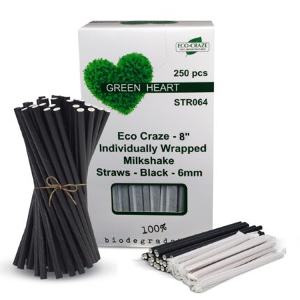 8″ Wrapped Milkshake Straw Black