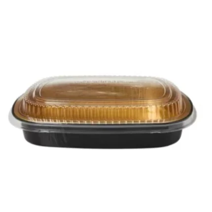 takeOut Container Base Lid Combo With Plastic Dome Lid 72 OZ Aluminum Black Gold 50 Case (2)