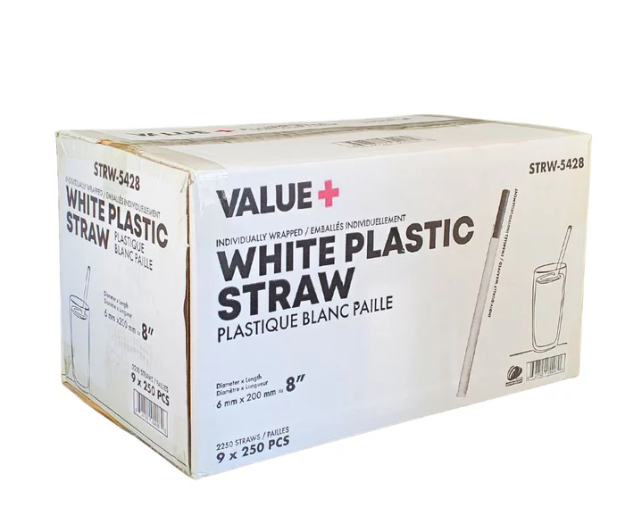 Value+ - 8" White Plastic Straw - Milkshake - Wrapped - 6 mm Value+ - 8" White Plastic Straw - Milkshake - Wrapped - 6 mm