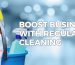 Professional cleaners maintaining a clean and organized business environment
